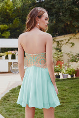 Ivory Chiffon Homecoming Dress A Line Sweetheart Short Prom Dress with Appliques