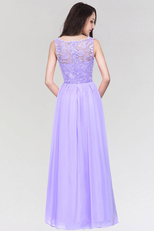 Lilac Bridesmaid Dress Sleeveless Lace Chiffon Evening Dress