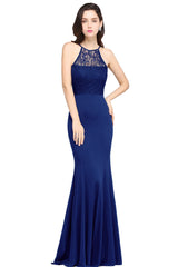 Black Halter Neck Bridesmaid Dress Mermaid Lace Evening Dress