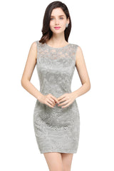 Red Lace Crew Neck Cocktail Party Sleeveless Bodycon Wedding Party Dress