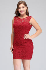 Red Lace Crew Neck Cocktail Party Sleeveless Bodycon Wedding Party Dress