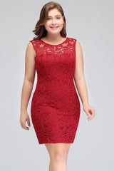 Red Lace Crew Neck Cocktail Party Sleeveless Bodycon Wedding Party Dress