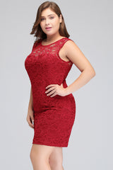 Red Lace Crew Neck Cocktail Party Sleeveless Bodycon Wedding Party Dress