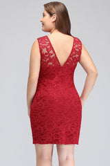 Red Lace Crew Neck Cocktail Party Sleeveless Bodycon Wedding Party Dress