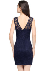 Red Lace Crew Neck Cocktail Party Sleeveless Bodycon Wedding Party Dress