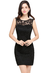 Red Lace Crew Neck Cocktail Party Sleeveless Bodycon Wedding Party Dress