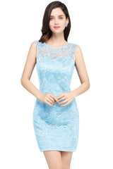 Red Lace Crew Neck Cocktail Party Sleeveless Bodycon Wedding Party Dress