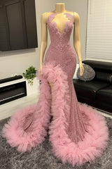 Mermaid Beaded Prom Dress Tulle Ruffles Sequined Formal Dress