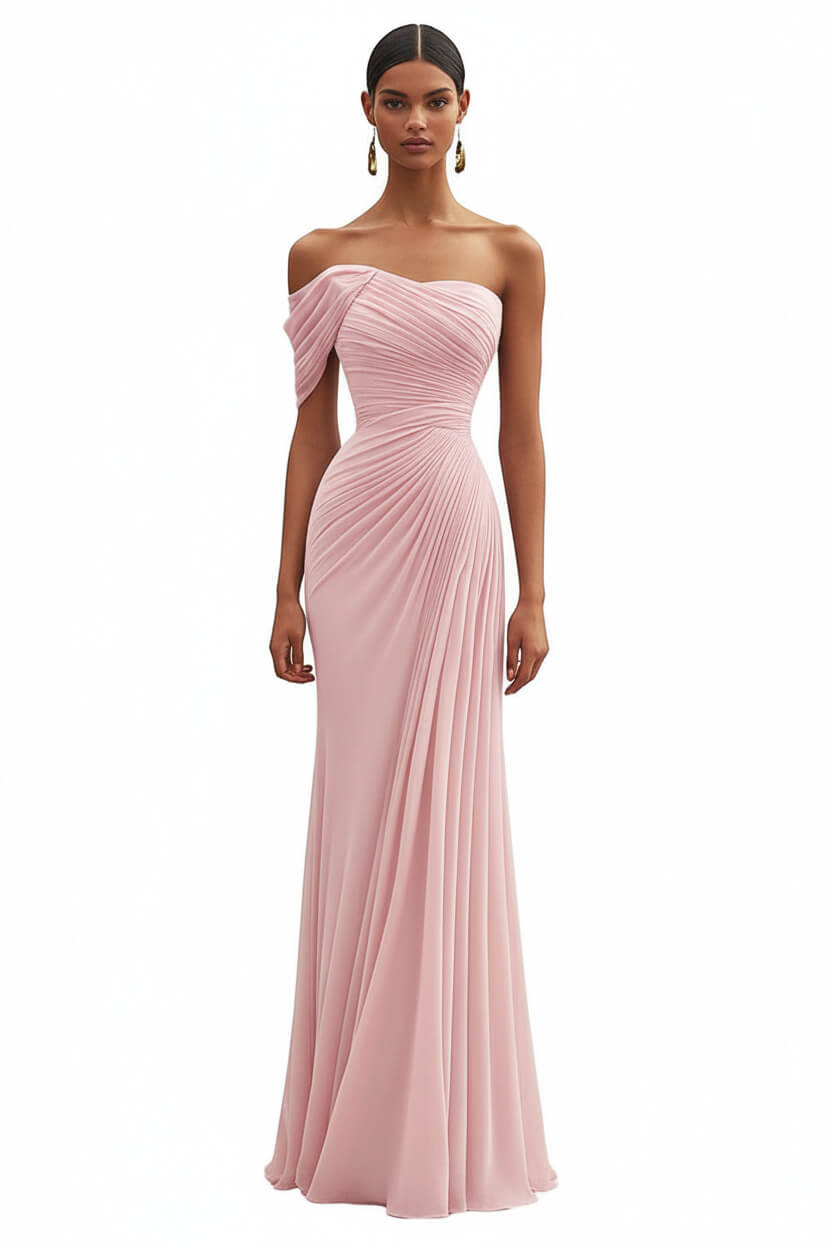 Dreamyannie One Shoulder Ruched Mermaid Dark Green Wedding Guest Dress Long Formal Dress