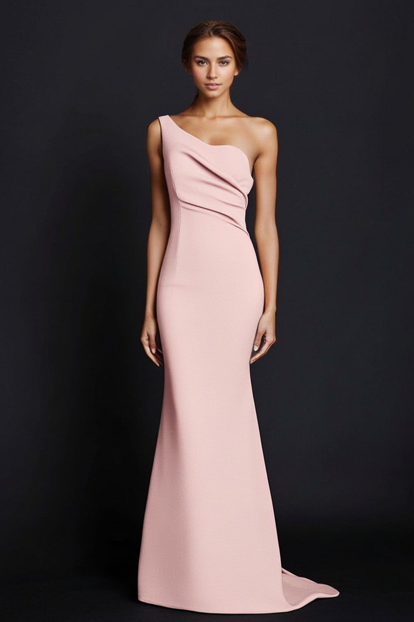 Dreamyannie One Shoulder Khaki Wedding Guest Dress Mermaid Long Formal Dress