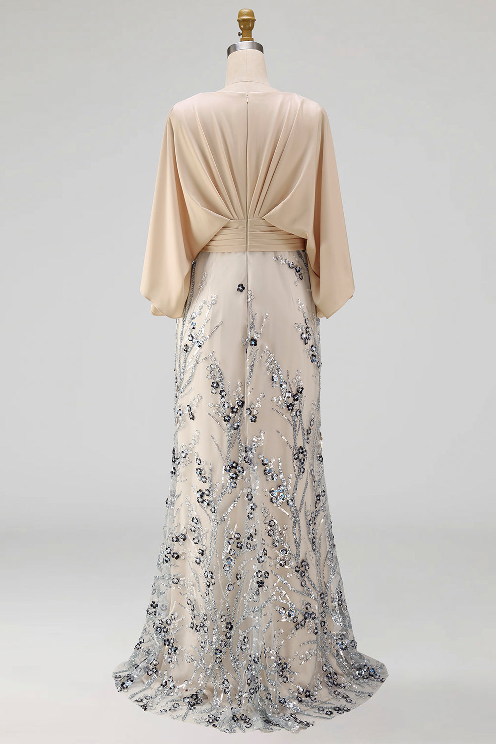 Champagne Beaded Floral Mermaid Long Grandmother of the Bride Dress with Pockets