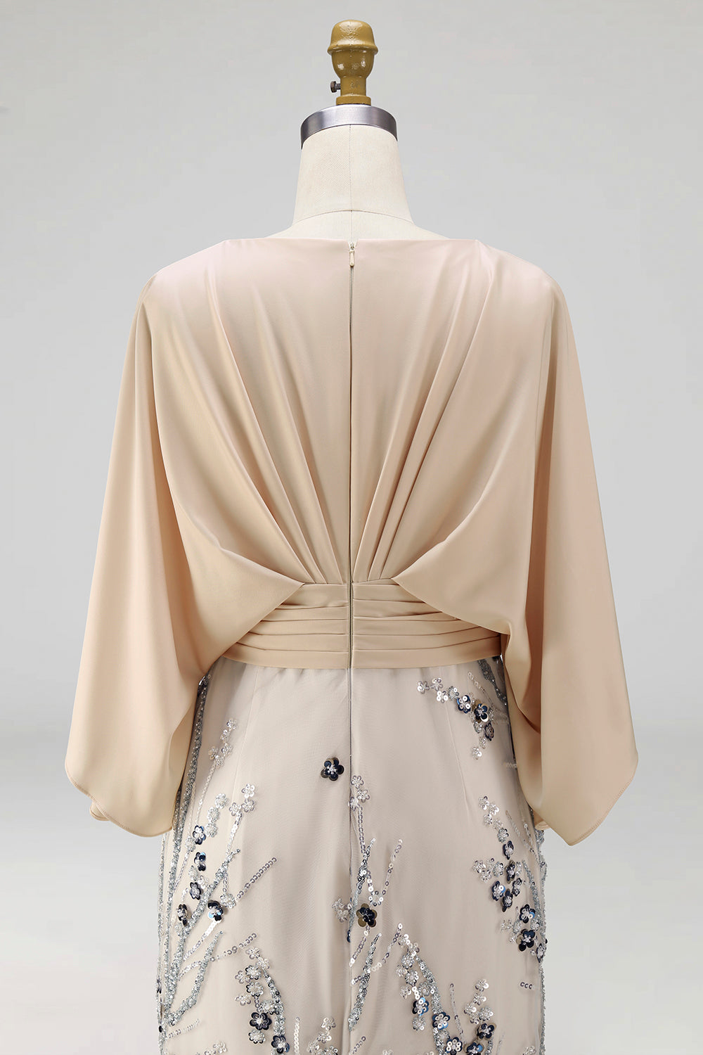 Champagne Beaded Floral Mermaid Long Grandmother of the Bride Dress with Pockets