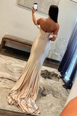 Dreamyannie Champange Prom Dress Off The Shoulder Corset Long Formal Dress