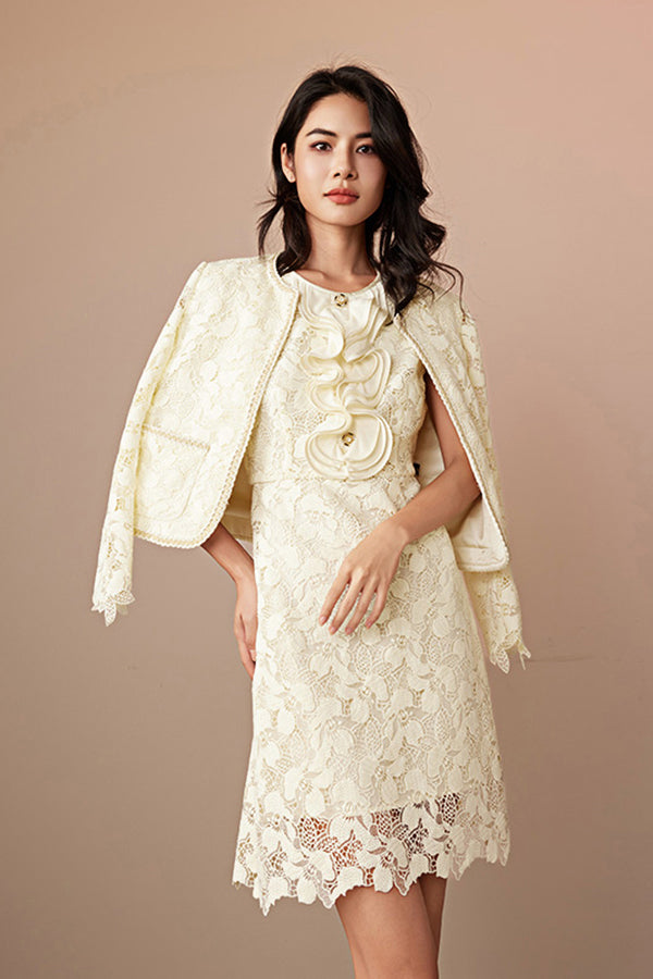 Champagne Lace Sleeveless Short Casual Holiday Dress