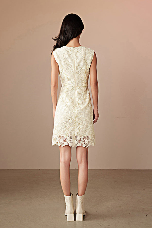 Champagne Lace Sleeveless Short Casual Holiday Dress