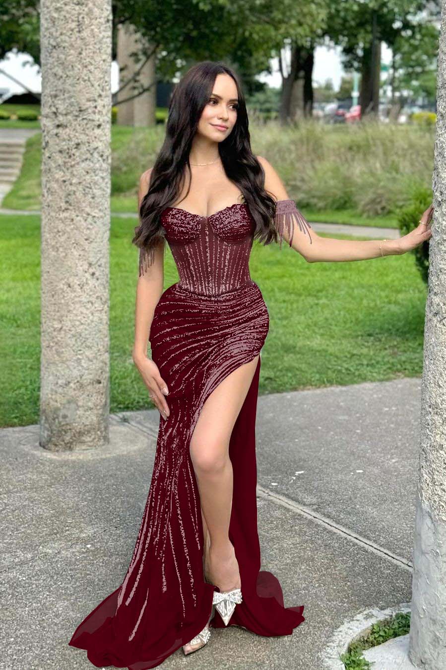 Champagne Mermaid Prom Dress Off the Shoulder Beaded Formal Dress