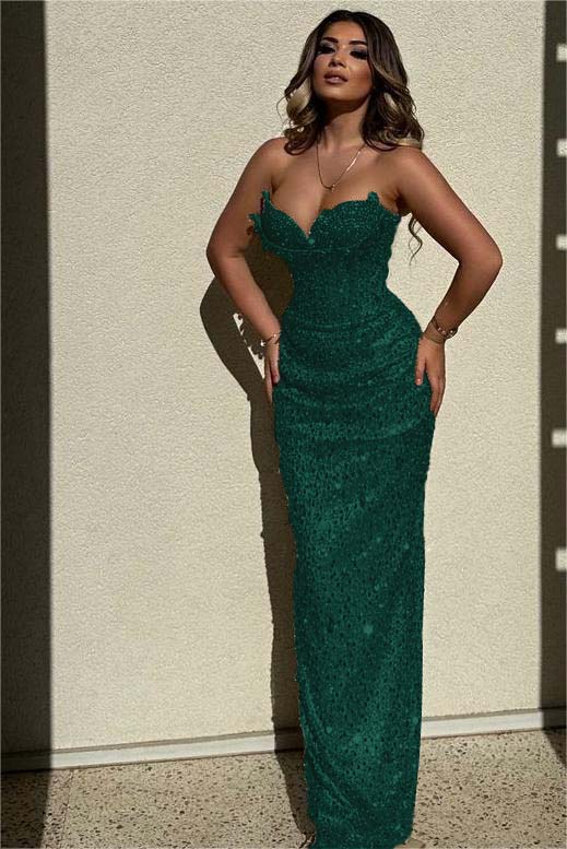 Champagne Mermaid Prom Dress Sleeveless Sweetheart Sequined Formal Dress
