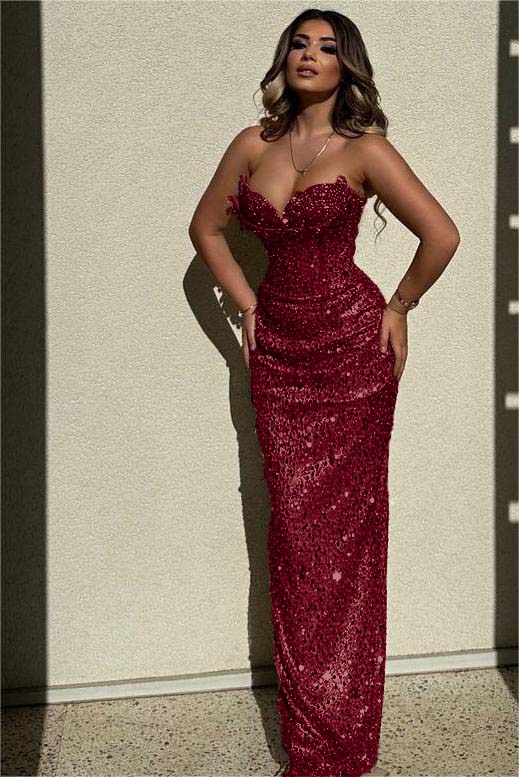 Champagne Mermaid Prom Dress Sleeveless Sweetheart Sequined Formal Dress