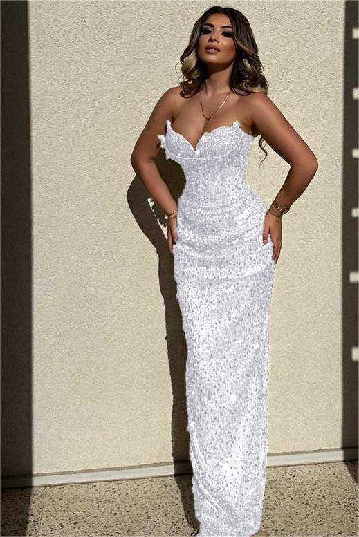 Champagne Mermaid Prom Dress Sleeveless Sweetheart Sequined Formal Dress