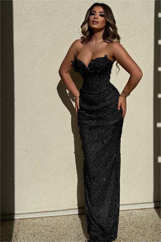Champagne Mermaid Prom Dress Sleeveless Sweetheart Sequined Formal Dress