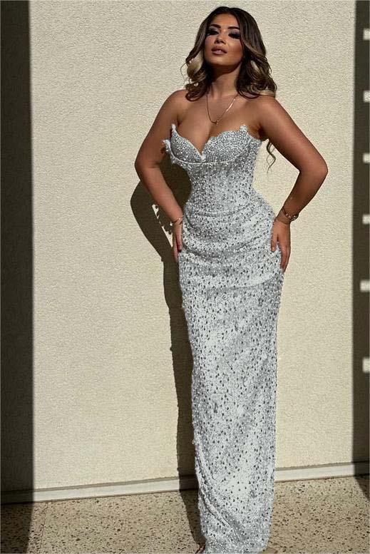 Champagne Mermaid Prom Dress Sleeveless Sweetheart Sequined Formal Dress