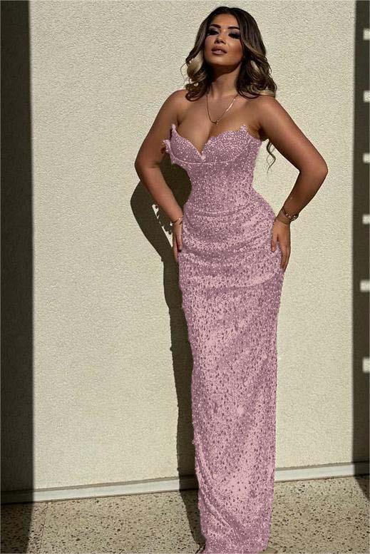 Champagne Mermaid Prom Dress Sleeveless Sweetheart Sequined Formal Dress