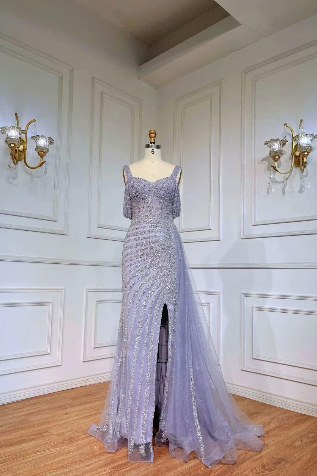 Champagne Mermaid Prom Dress Straps Beaded Formal Dress