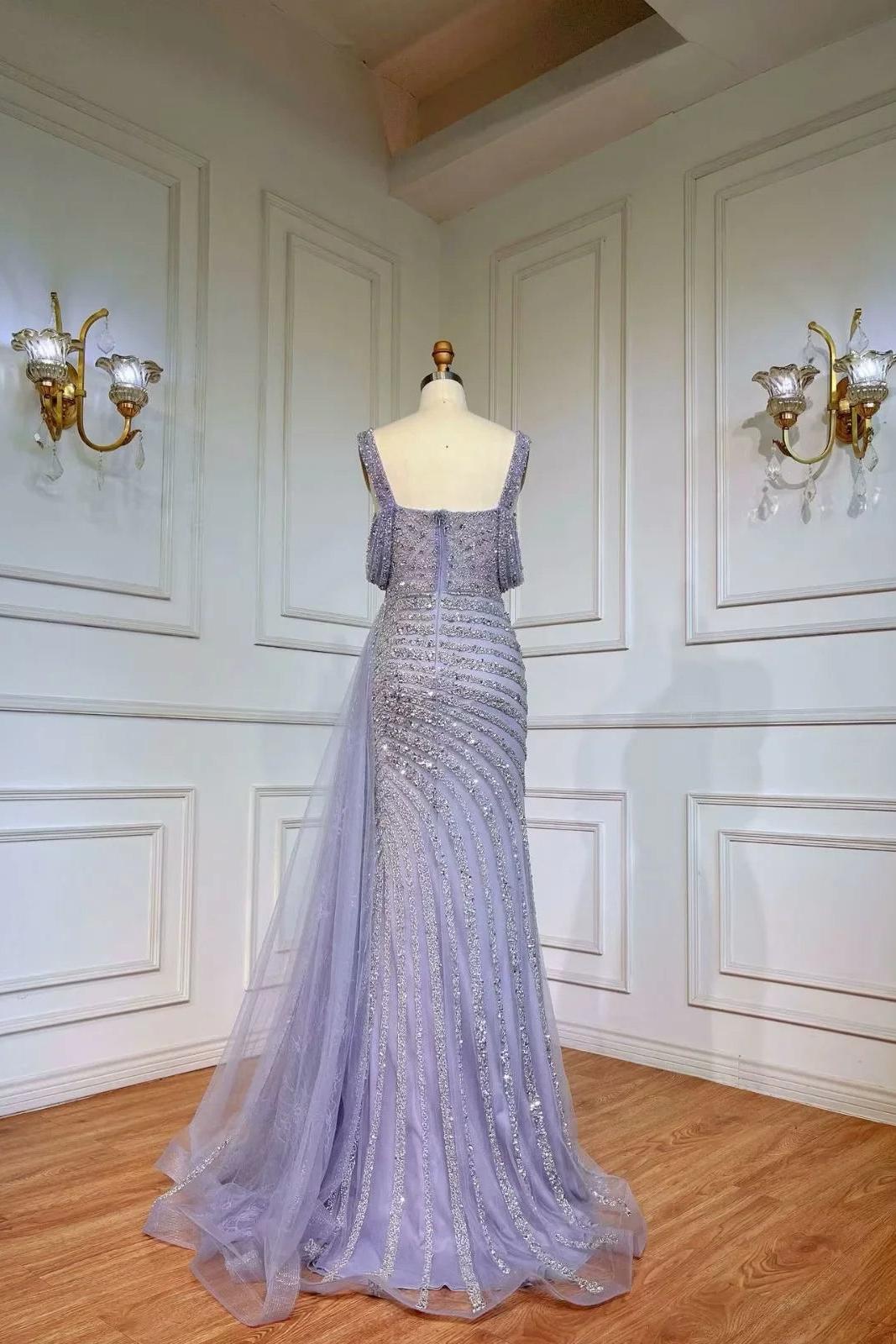 Champagne Mermaid Prom Dress Straps Beaded Formal Dress