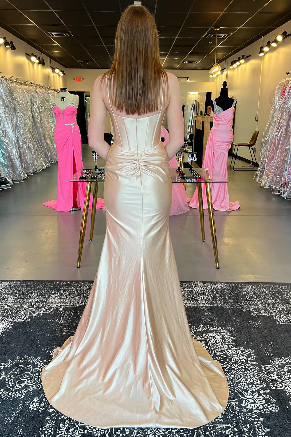 Champagne Prom Dress Corset Mermaid Long Formal Dress With Slit