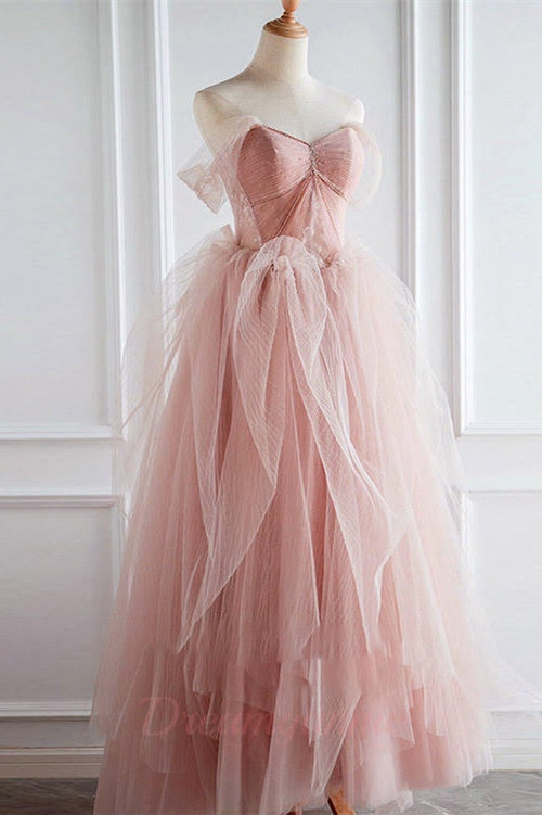 Champagne Prom Dress Off the Shoulder Tulle Lace Long Formal Dress Evening Dress