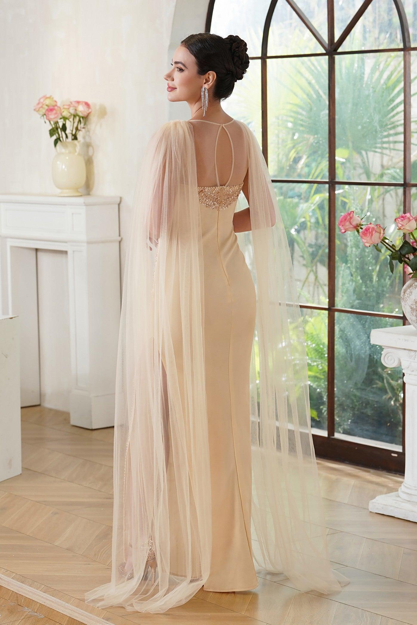 Champagne Sequin Mermaid Scoop Neck Formal Dress