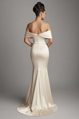 Dreamyannie Champagne Wedding Guest Dress Satin Sheath Long Formal Dress