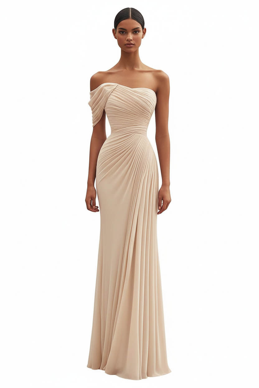 Dreamyannie One Shoulder Ruched Mermaid Dark Green Wedding Guest Dress Long Formal Dress