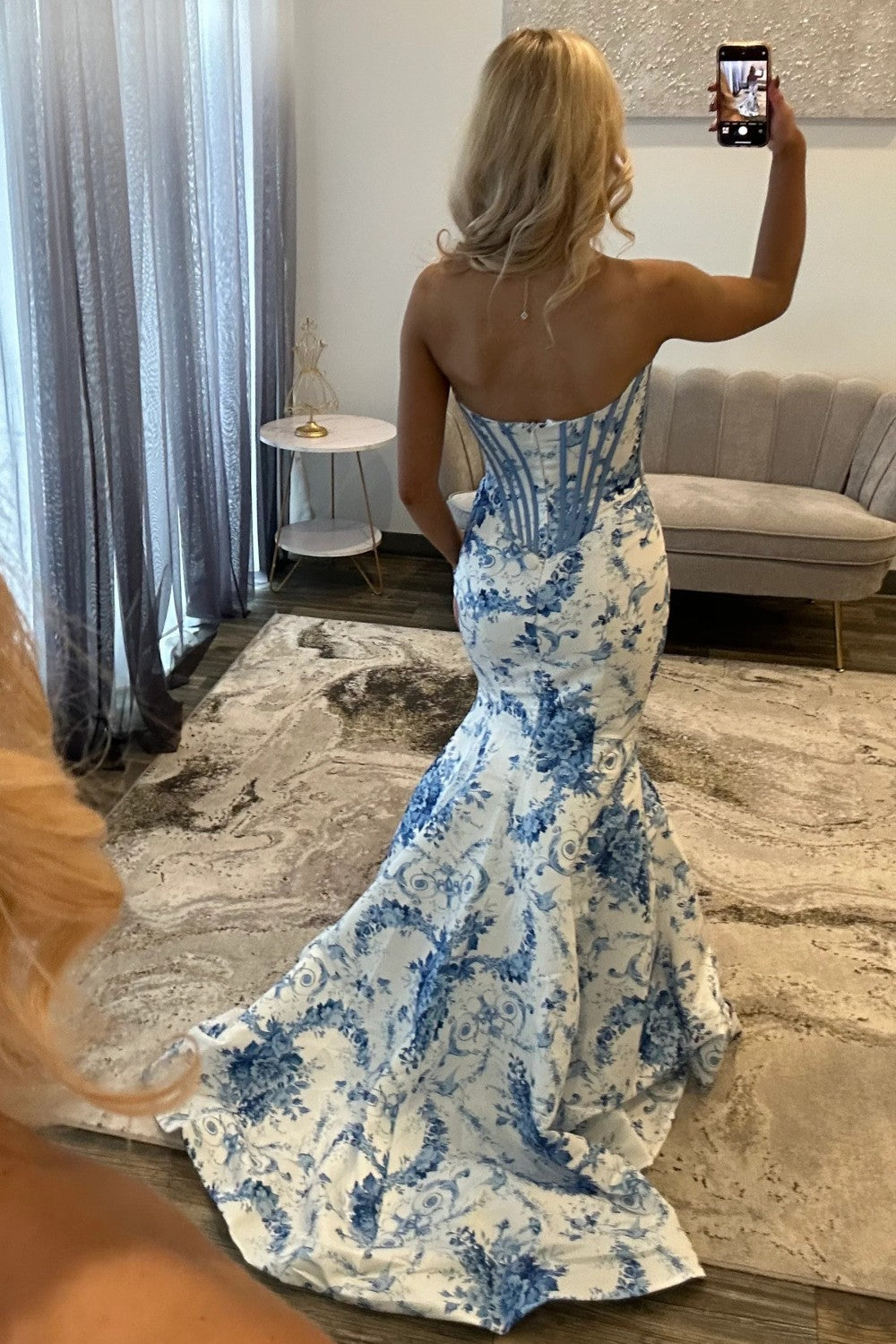 Charming Mermaid Sweetheart Blue Corset Prom Dress With Appliques Formal Evening Gown
