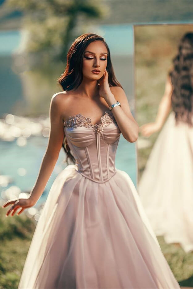Charming Silver Long Evening Dress Off the Shoulder Sleeveless with Applique Tulle Pleats