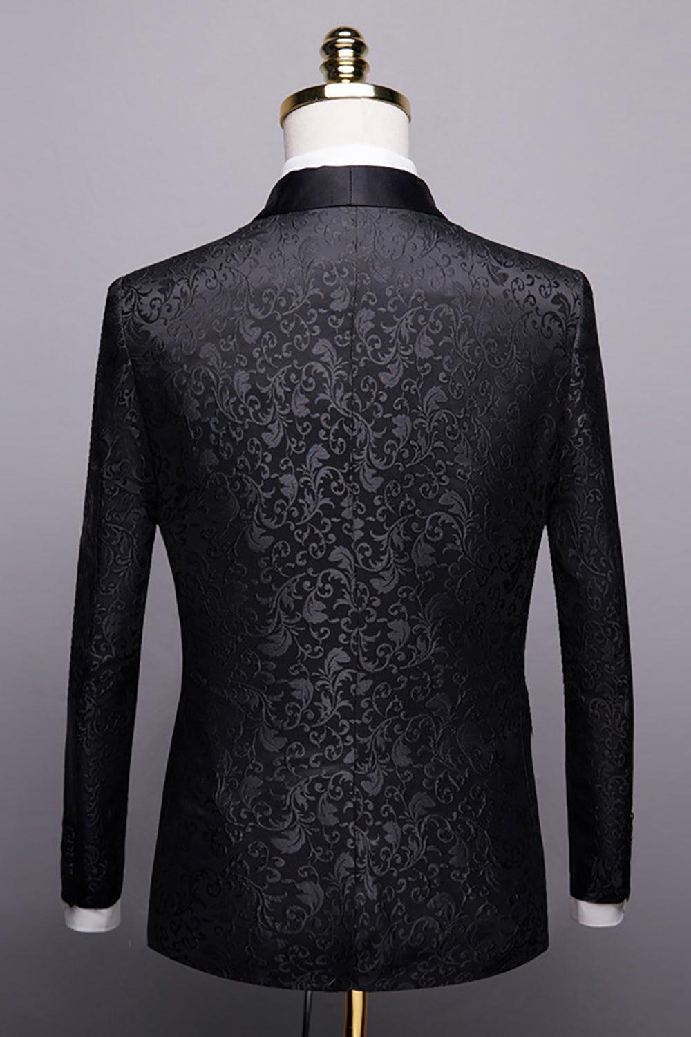 Chic Black 2-Piece Jacquard Men's Wedding Suit Blazer Pants