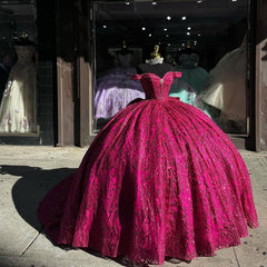 Chic & Modern Ball Gown Off Shoulder Sweetheart Neck Hot Pink Tulle Quinceanera Dress Princess Evening Party Gown For Sweet 16 Dress