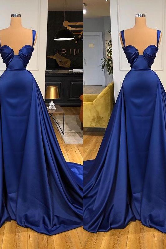 Chic Royal Blue Straps Sweetheart Prom Dress Overskirt Long
