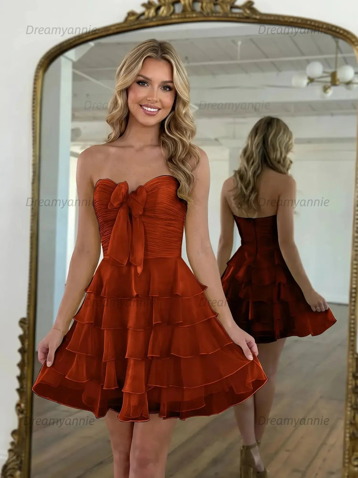 Chiffon A Line Tiered Short Homecoming Dress with Ruffles