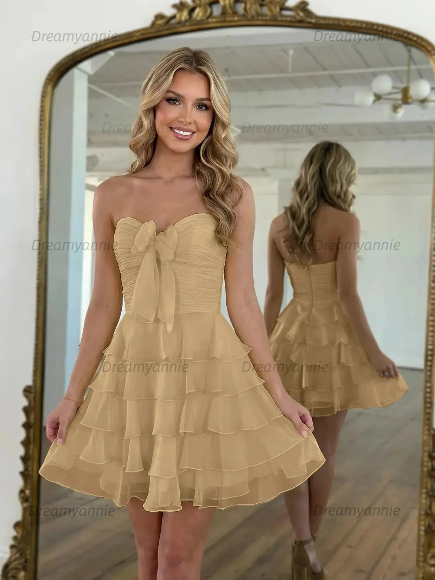 Chiffon A Line Tiered Short Homecoming Dress with Ruffles