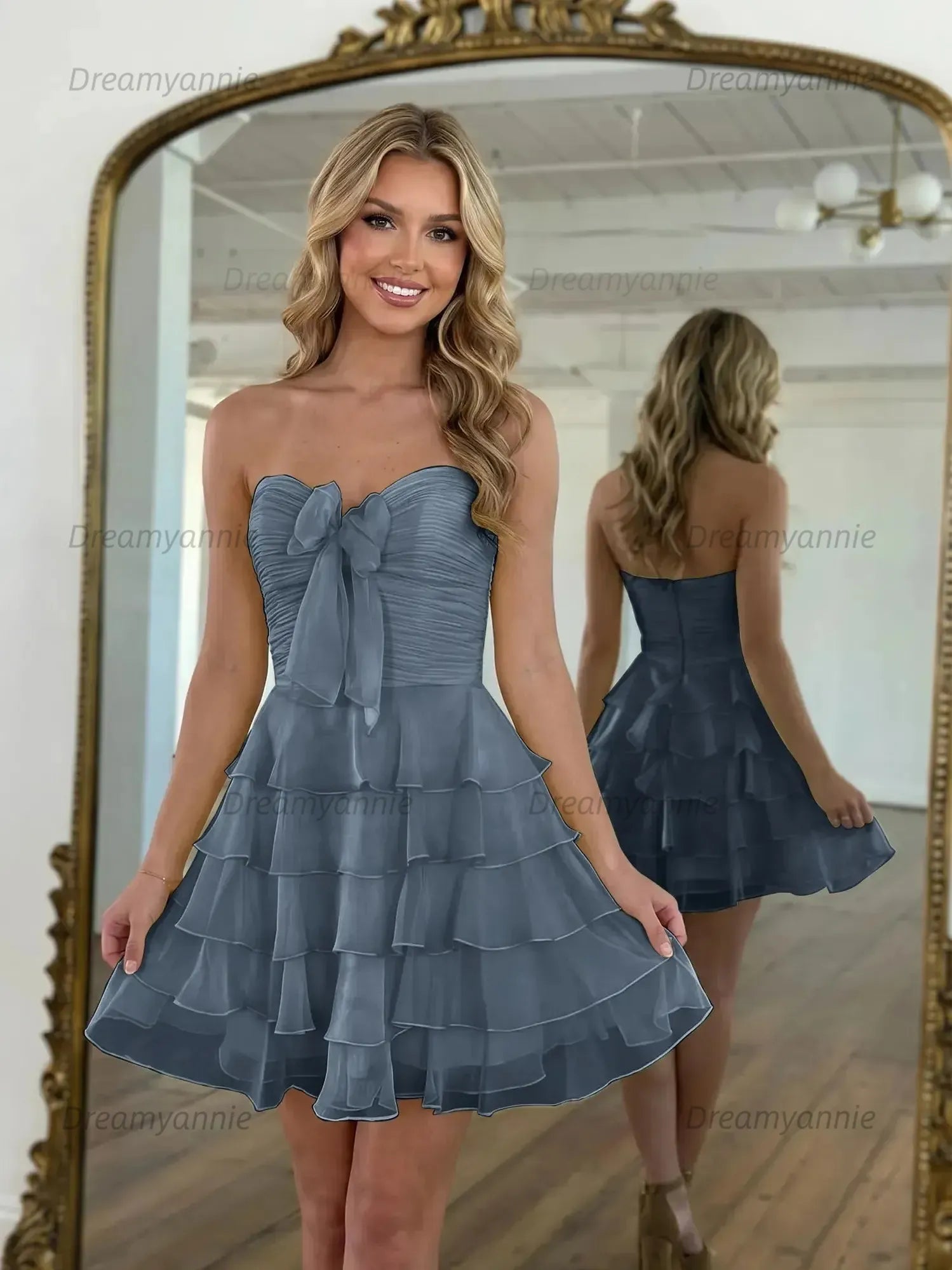Chiffon A Line Tiered Short Homecoming Dress with Ruffles