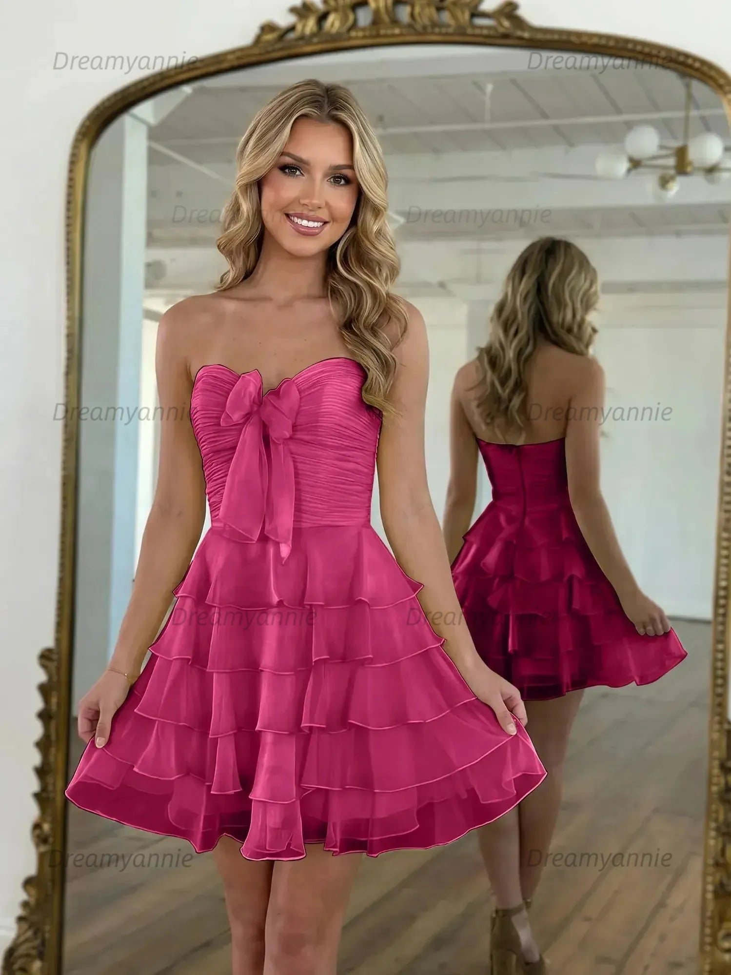 Chiffon A Line Tiered Short Homecoming Dress with Ruffles