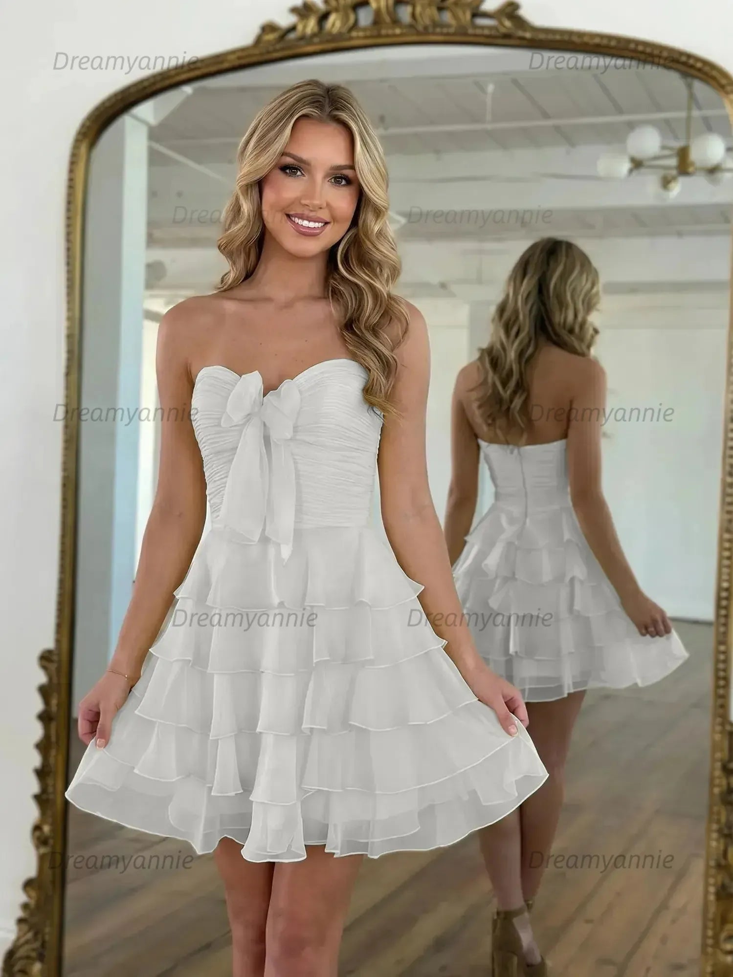 Chiffon A Line Tiered Short Homecoming Dress with Ruffles