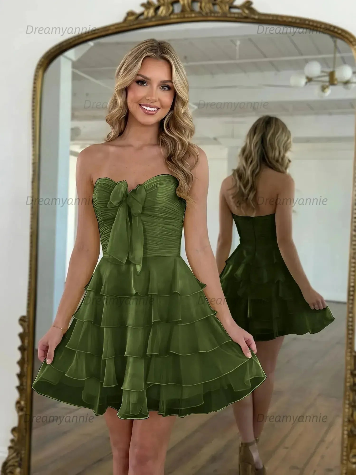 Chiffon A Line Tiered Short Homecoming Dress with Ruffles