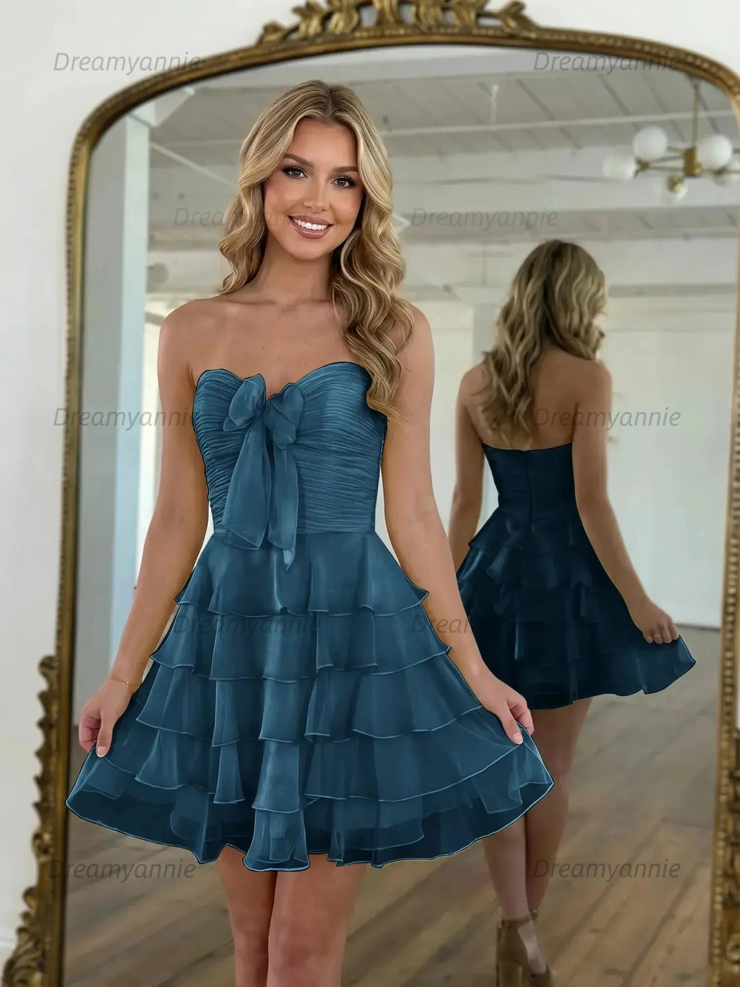 Chiffon A Line Tiered Short Homecoming Dress with Ruffles