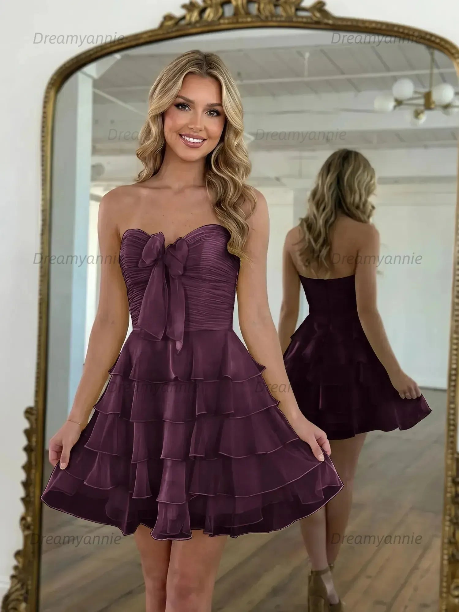 Chiffon A Line Tiered Short Homecoming Dress with Ruffles