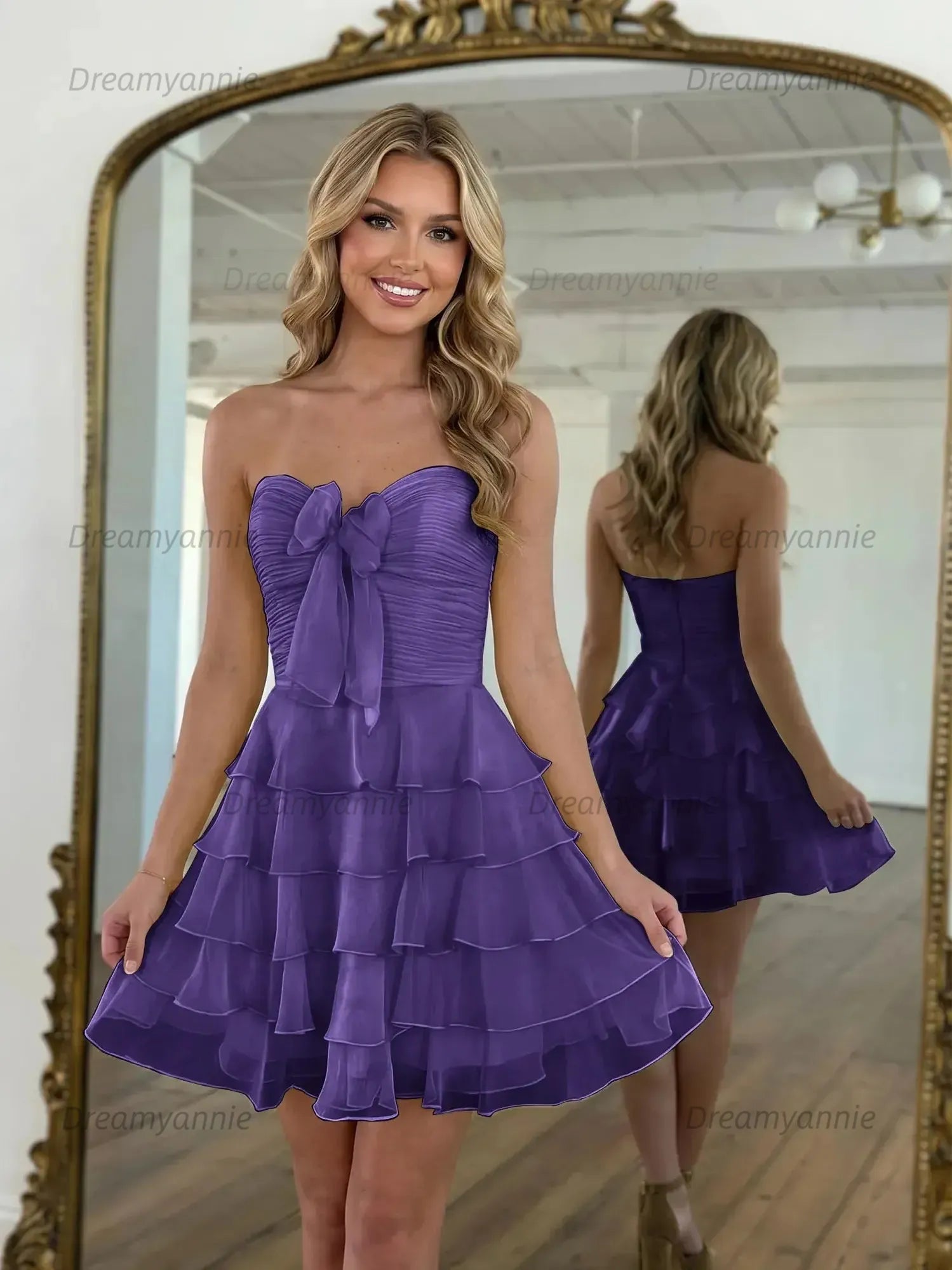 Chiffon A Line Tiered Short Homecoming Dress with Ruffles
