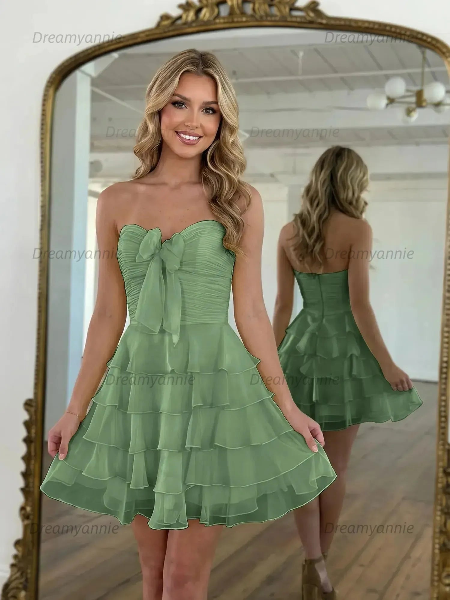 Chiffon A Line Tiered Short Homecoming Dress with Ruffles