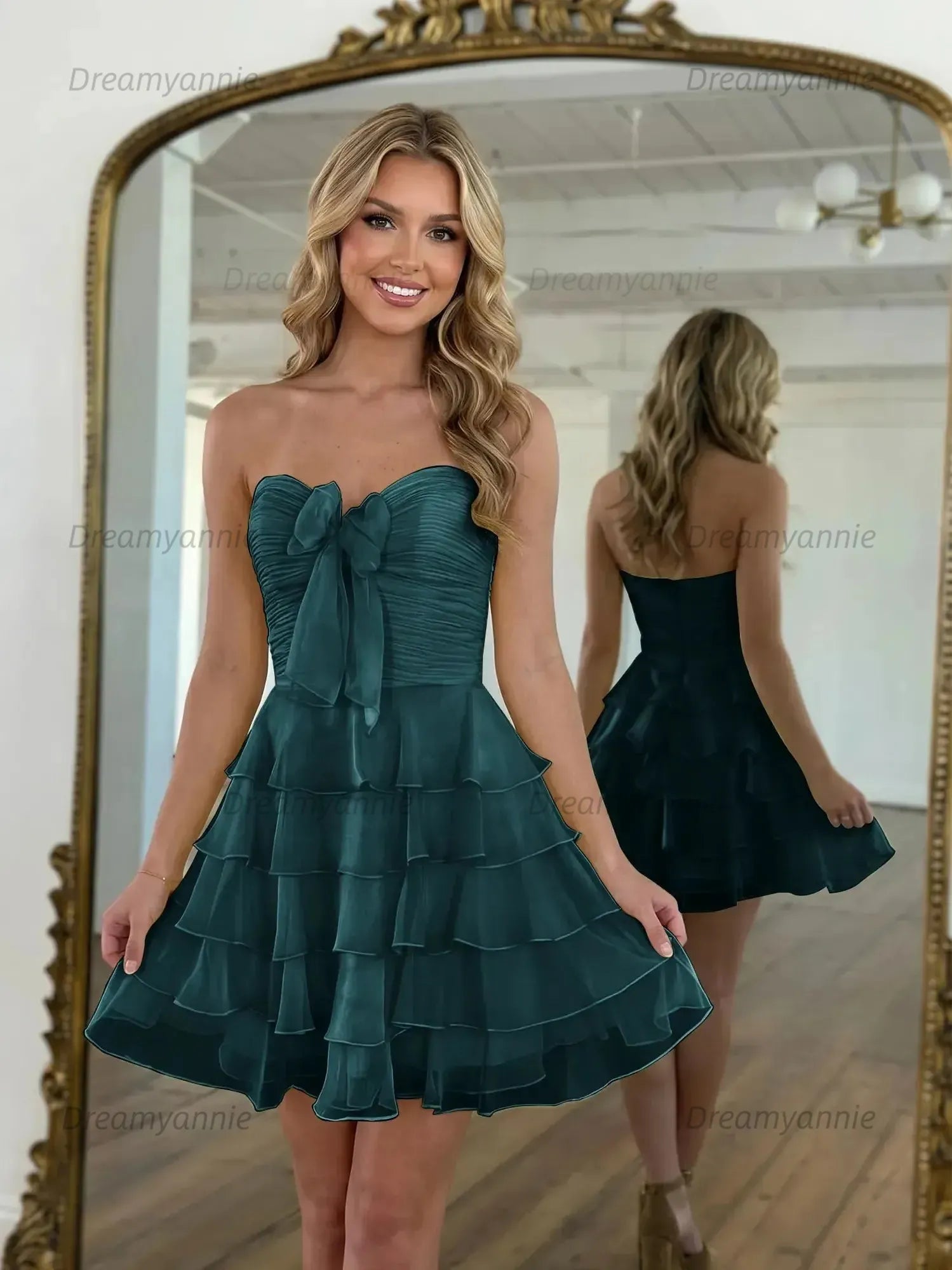 Chiffon A Line Tiered Short Homecoming Dress with Ruffles
