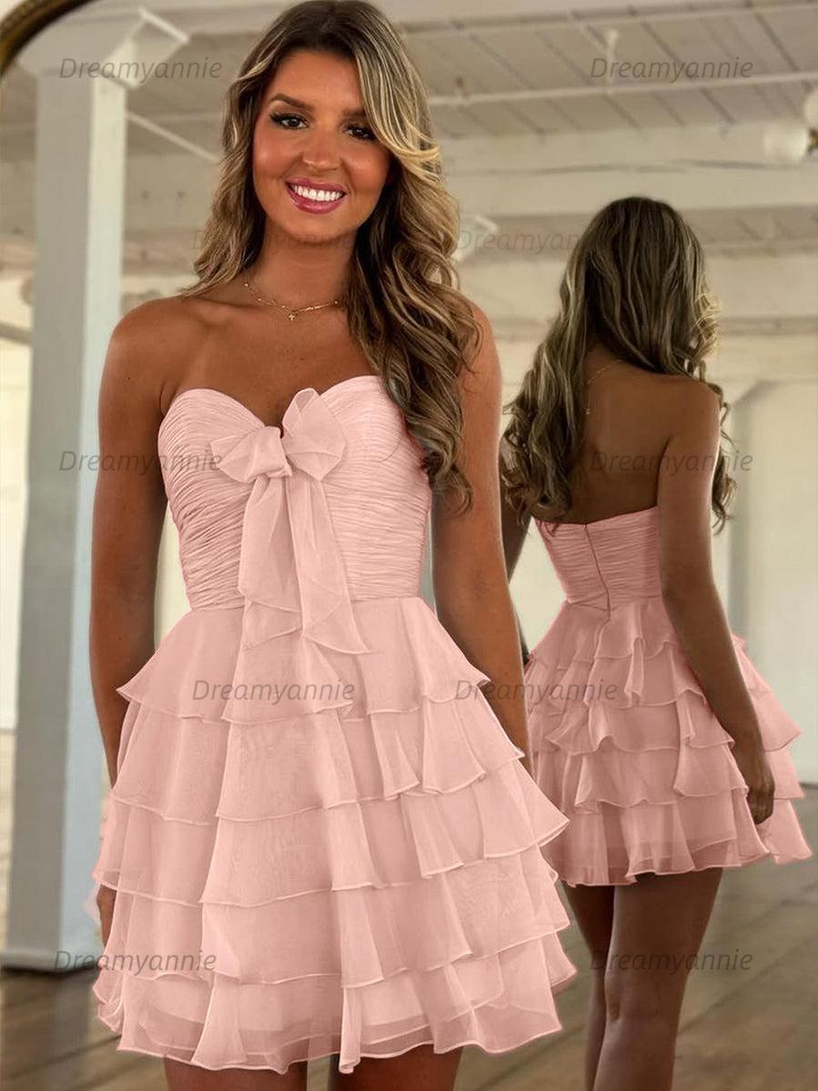 Chiffon A Line Tiered Short Homecoming Dress with Ruffles